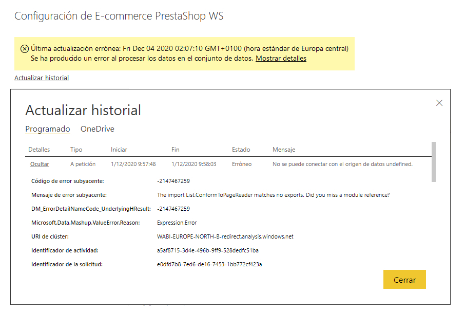 Error actualización