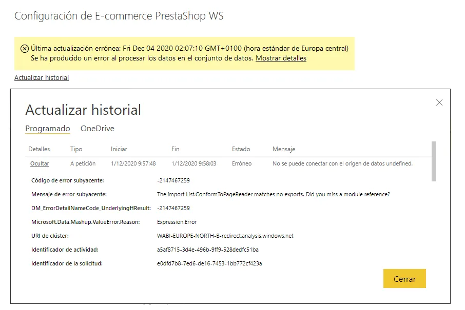 Error actualización